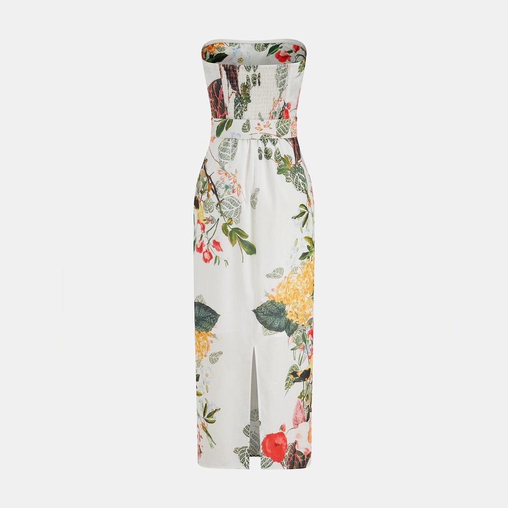 Strapless Floral Midi Dress in White and Multi - Picture 4 of 6